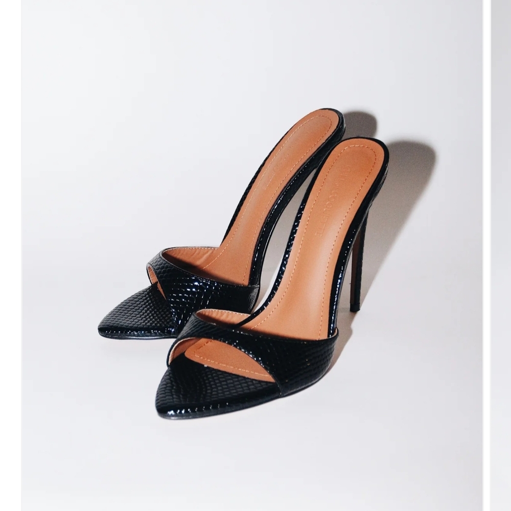 Cult of Coquette GIA BLACK REPTILE VEGAN MULES 120 MM